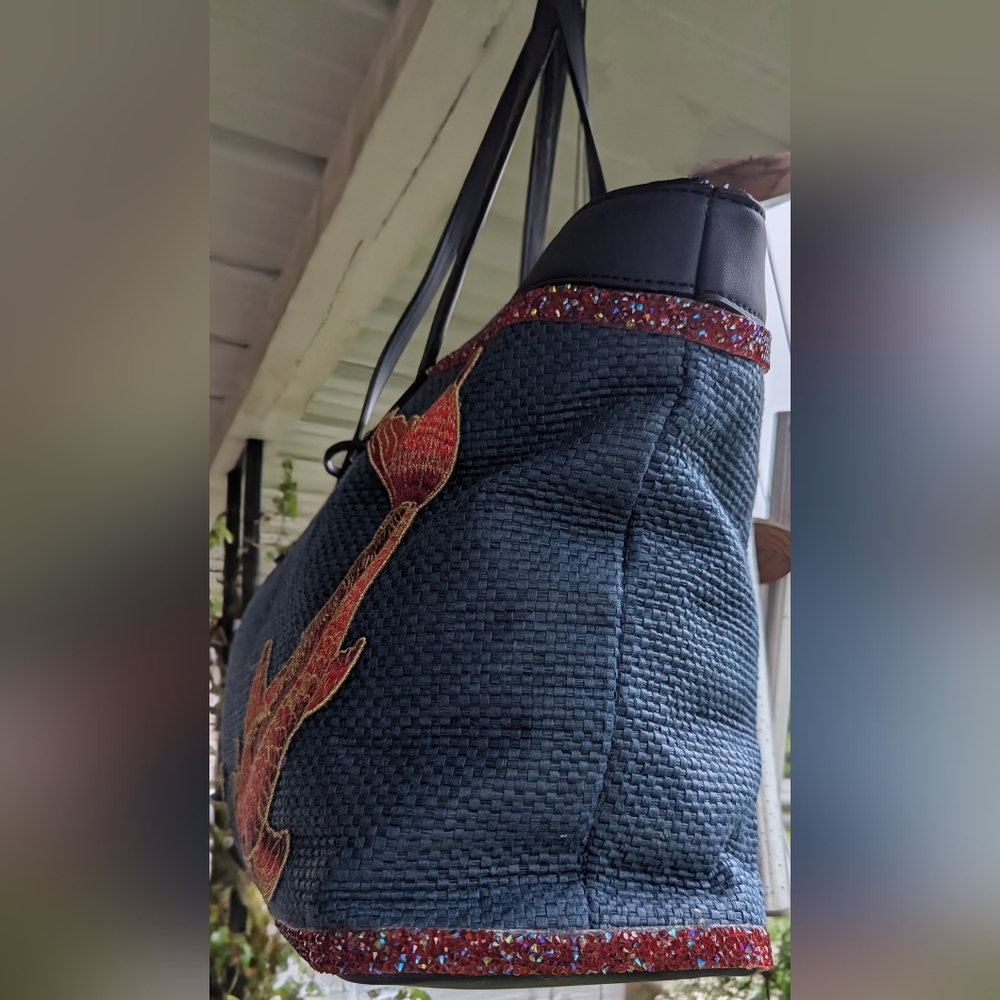 UPCYCLED ๐ ๐ DON'T BE KOI ๐๐ Leather/Woven Cotton TOTE๐ฟ PEACE GARDEN DESIGNS - Picture 7 of 15